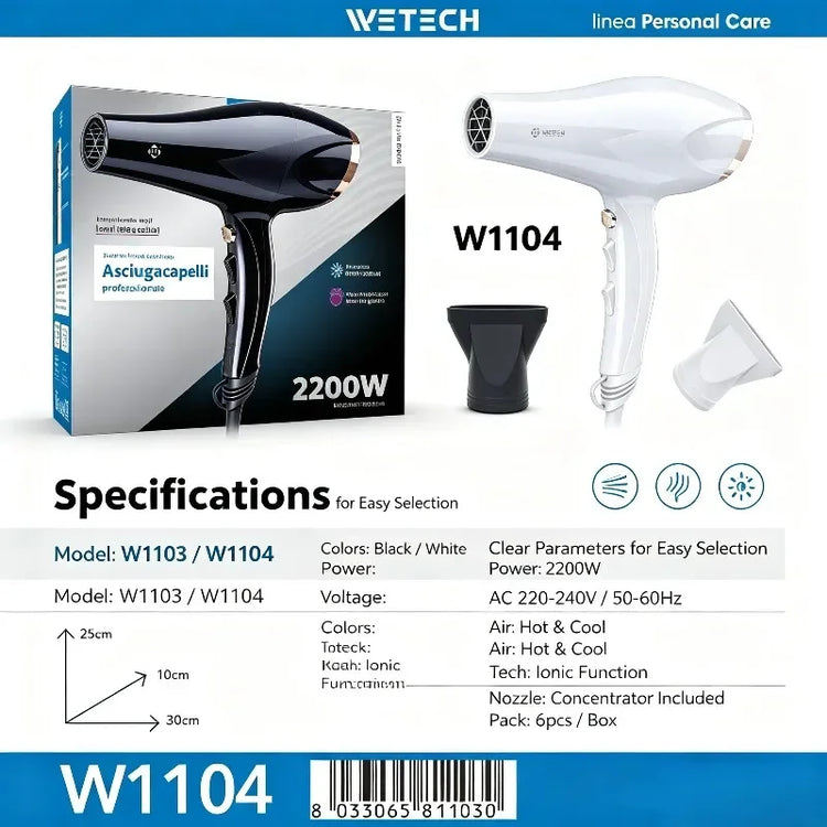 Concentrator Nozzle Negative Ionic Hair Dryer Dual Voltage For Apartment Bathroom Quick Frizz‑free Hair Drying