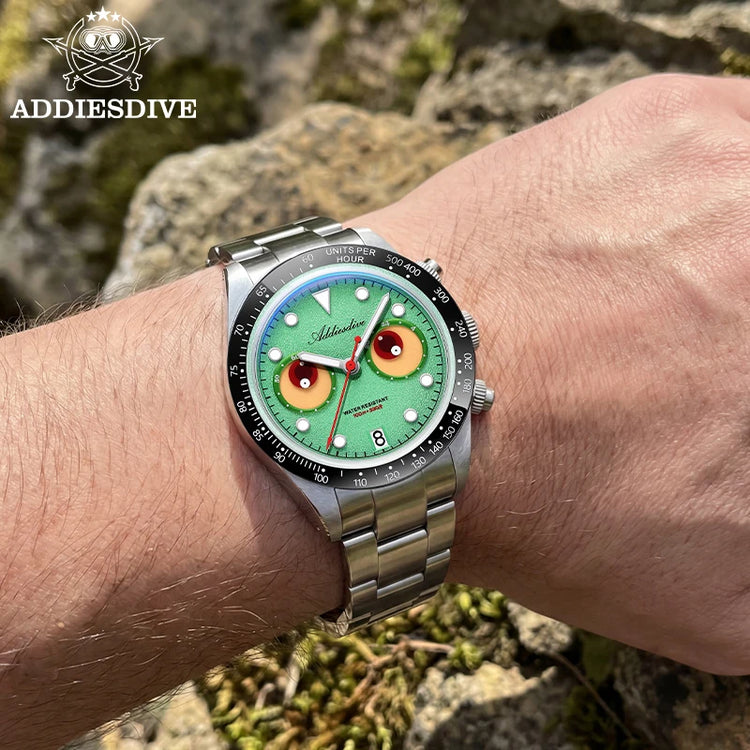 ADDIESDIVE Luxury Men's Watch AD2557 VK64 Quartz Chronograph 40mm Ceramic Bezel BGW9 Luminous 100M Waterproof Fashion Watch