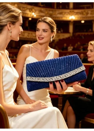 Borsa Clutch Plissettata con Strass, Pochette da Sera Scintillante con Cristalli, Elegante Borsetta da Donna per Cerimonie, Matrimoni e Feste Formali