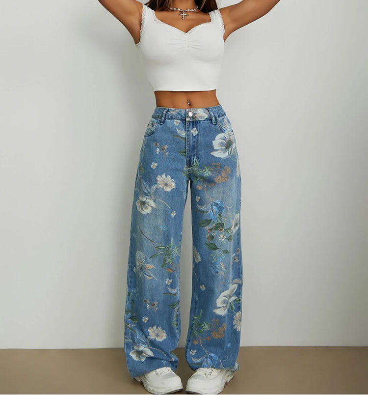2026 Jeans stampati primaverili Pantaloni larghi a gamba dritta larghi di tendenza europea americana