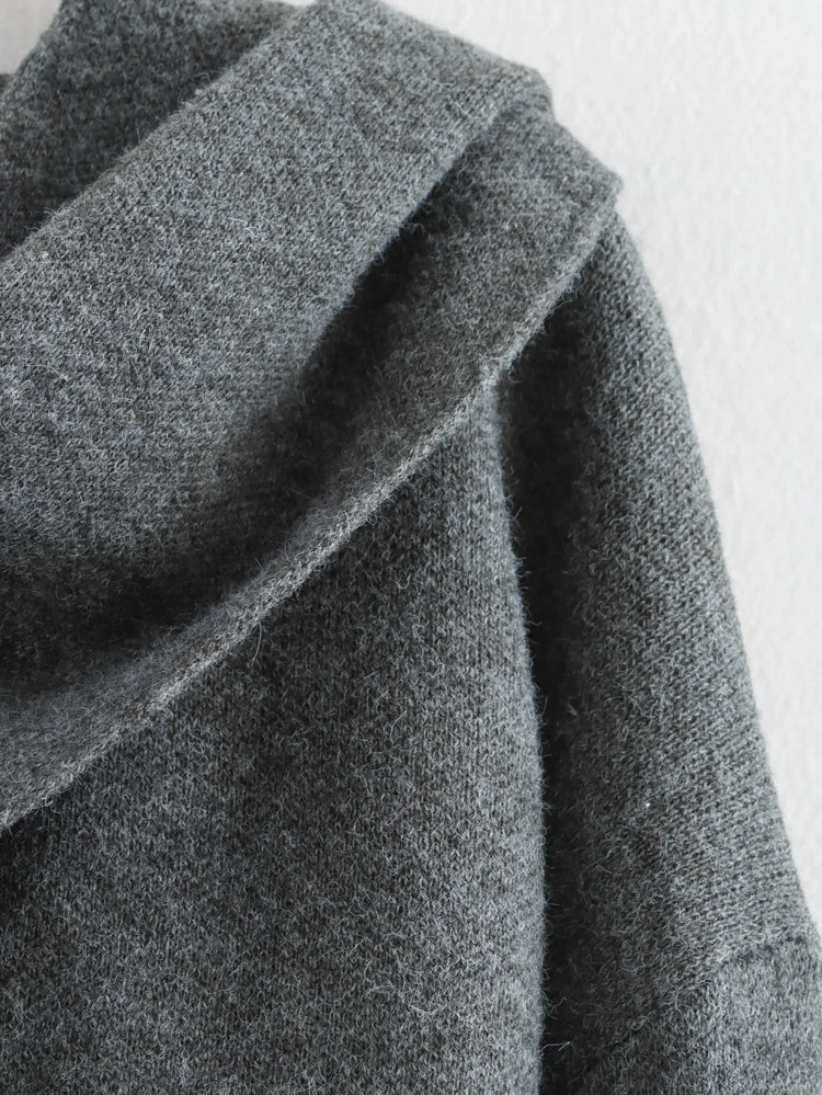 Ladies Autumn Winter Jacket Women Casual Commuter Coat Knitted Loose Oversize Coat Asymmetric Elegant Split Chic Scarf Jacket