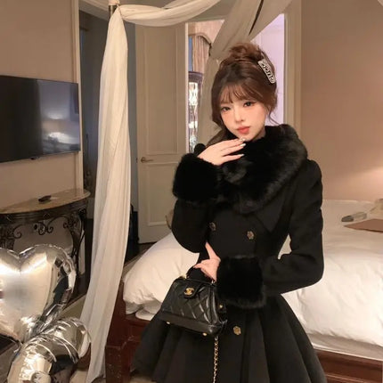 Elegant Small Fragrance Celebrity Loose Coat Moda Woolen Blends Slim Waist Mid-length Outwear Winter French Style Vintage Jacket