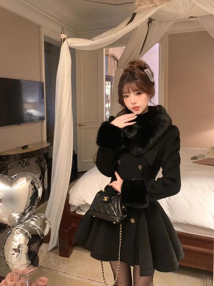 Elegant Small Fragrance Celebrity Loose Coat Moda Woolen Blends Slim Waist Mid-length Outwear Winter French Style Vintage Jacket