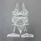 Floral Embroidery Erotic Lingerie Woman Sexy Underwear Brief Set with Garters Transparent Underwire Erotic Brief Sets Intimate