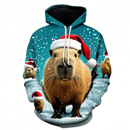 Christmas Funny Animal Capybara 3D Print Hoodies Men Women Streetwear Sweatshirts Pullovers Hoodie Tracksuits Tops Man Clothing