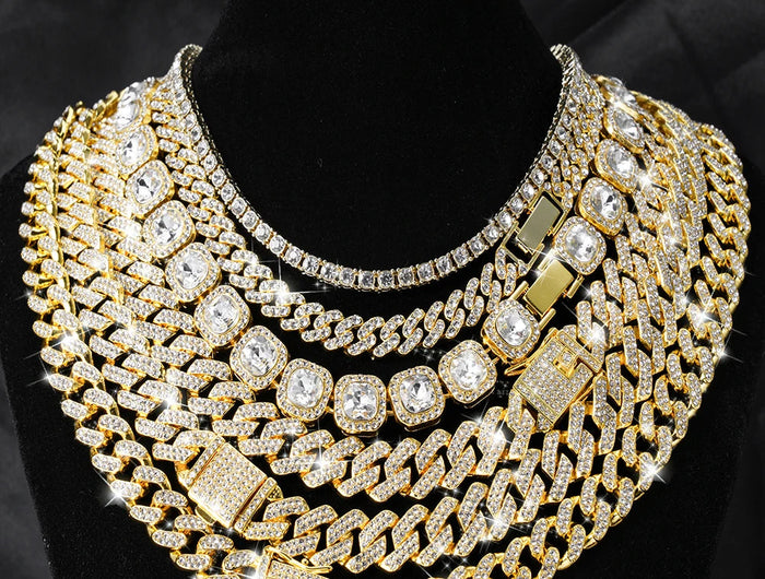 Hip Hop Men Women 14MM Prong Cuban Link Chain Necklace Bling Iced Out Tennis Chain Rhinestone Paved Miami Cuban Necklace Jewelry PlatiNum