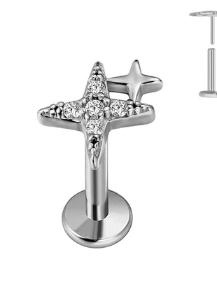 ASTM F136 G23 Orecchino a forma di cuore in titanio 16G 18G 20G Piercing senza filettatura Farfalla Push in Lip Stud Daith Labret Conch platinumshop