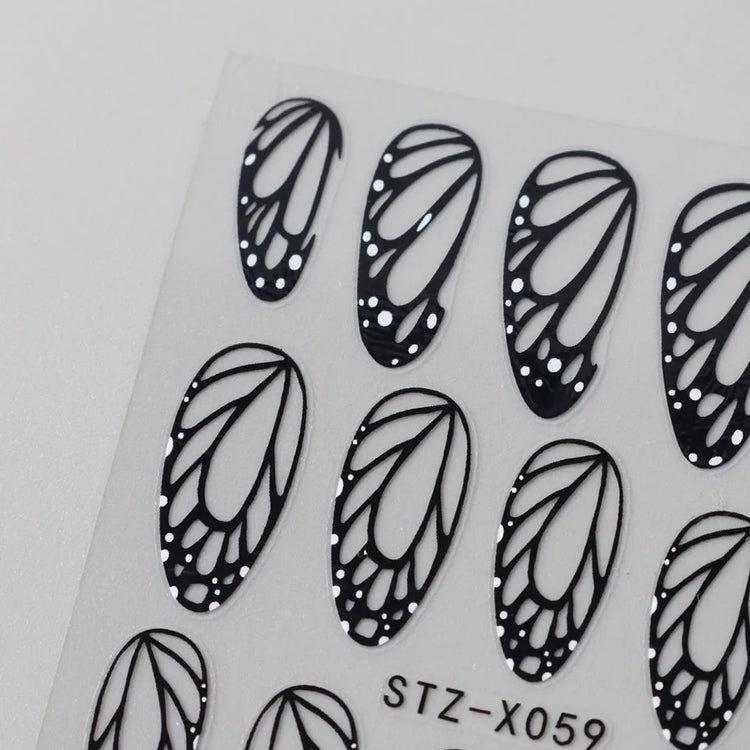 2pcs Stunning Black Butterfly Wings Nail Stickers Elegant Spring Nail Designs 3D Self-Adhesive Foils Nail Art Decorations