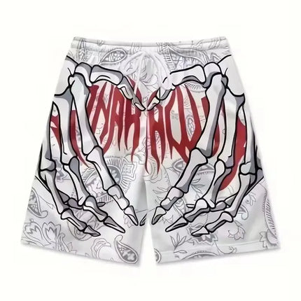 Pantaloncini da uomo estivi con stampa di elementi a mano scheletro Pantaloncini ad asciugatura rapida Pantaloncini sportivi traspiranti alla moda estiva da uomo Tendenza confortevole platinumshop