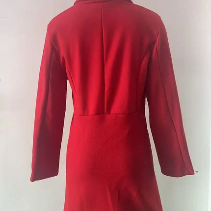 Women's Autumn Winter Yellow Woolen Coat Elegant Lapel Double Button Slim Fit Mid-Length Overcoat Casual Long Sleeve Outerwear F