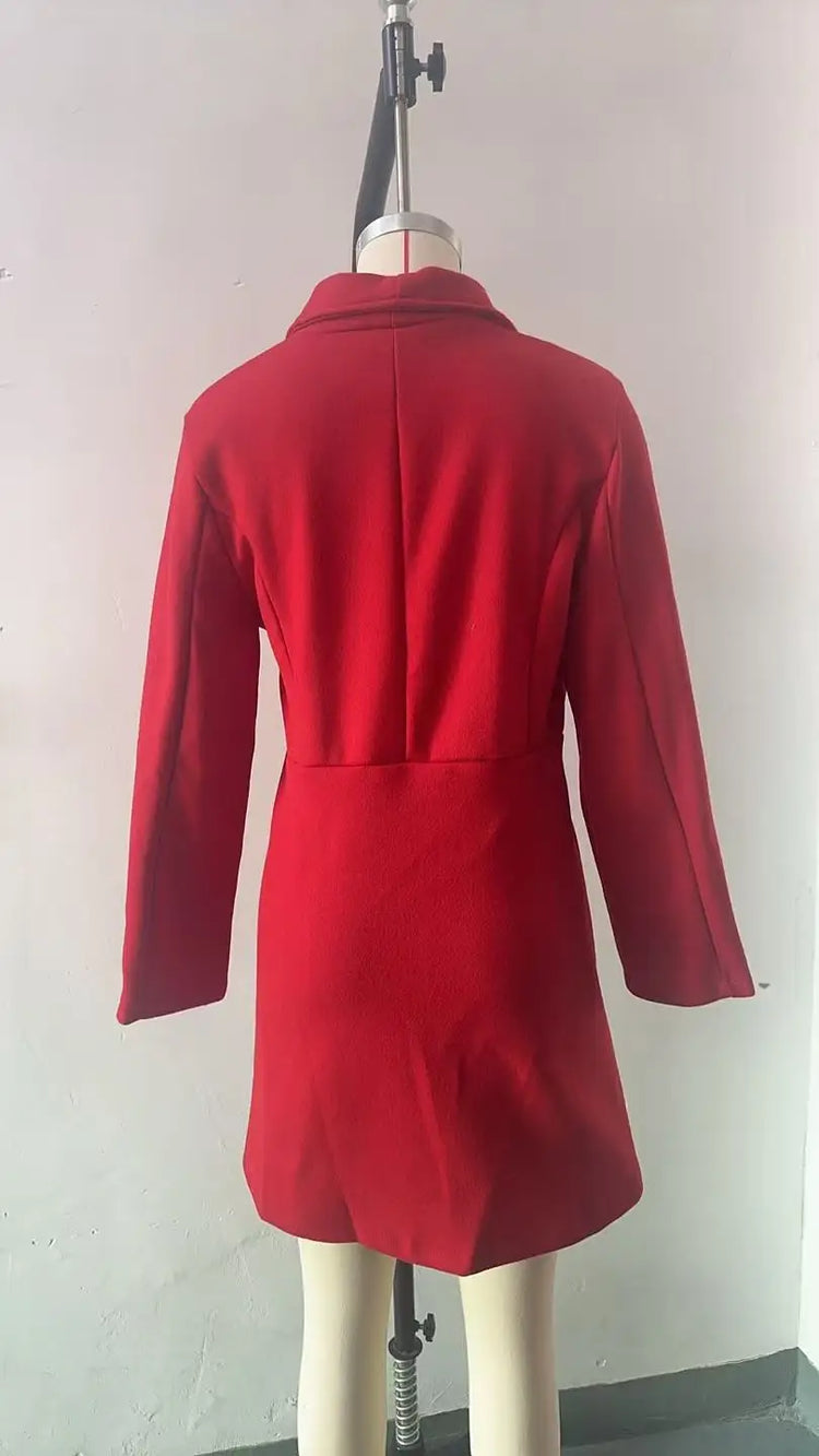 Women's Autumn Winter Yellow Woolen Coat Elegant Lapel Double Button Slim Fit Mid-Length Overcoat Casual Long Sleeve Outerwear F