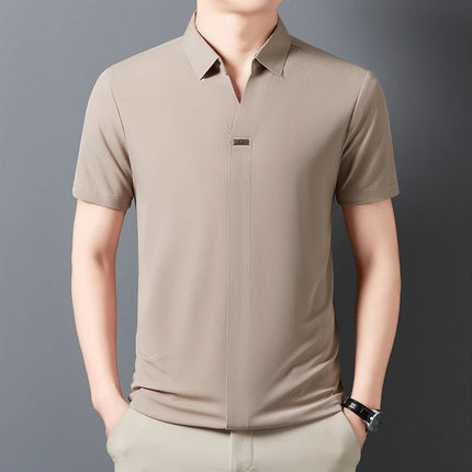 2025 New men's casual and fashionable solid color short-sleeved polo shirt comfortable and versatile summer T-shirt
