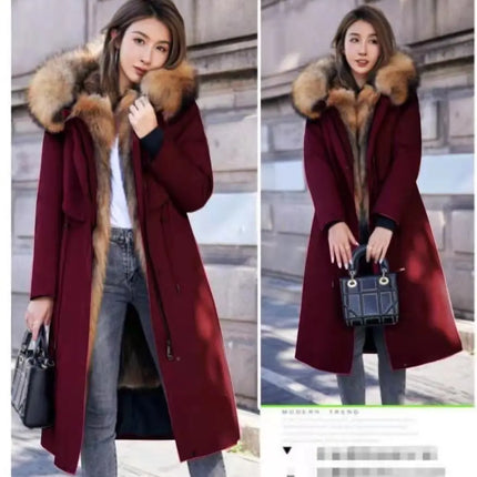 Women Cotton coat Winter Jacket Female thick warm Parkas hooded Outwear large sizeInner liner removable fur over knee Overcoat