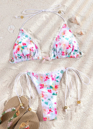 Set bikini bordato con stampa floreale Costumi da bagno sexy Donna 2025 Bikini Costume da bagno Micro perizoma Fasciatura Costumi da bagno platinumshop