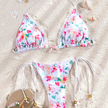 Set bikini bordato con stampa floreale Costumi da bagno sexy Donna 2025 Bikini Costume da bagno Micro perizoma Fasciatura Costumi da bagno platinumshop
