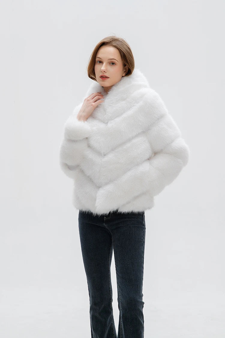 ZADORIN Fashion Hooded Splicing Fluffy Jacket Women Winter Long Sleeve White Faux Fur Coat Woman Clothing New in Coats & Jackets