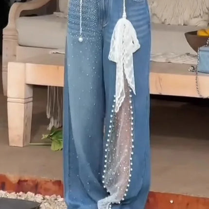 2025 Autunno Inverno Pantaloni in denim da donna Mesh Patchwork Y2K Streetwear Jeans larghi Grunge giapponese Harajuku Cowboy Tide Designer