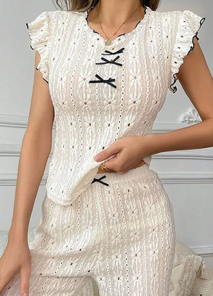 Nuovo set pigiama da donna con trama in pizzo di fascia alta, primavera ed estate, stile europeo e americano