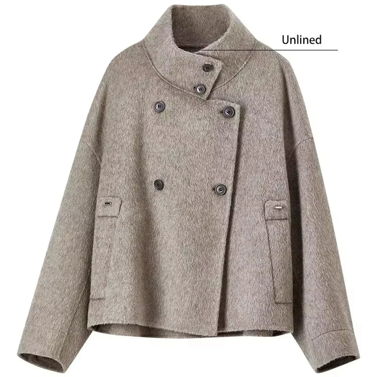 SENTUBILA 100% Wool Winter Jackets for Women Short Coats 2026 Stand Turtleneck Unlined Wool Outerwears Female Clothes W44O56626