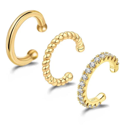 3Pcs/Set Fashion Gold Color Crystal Clip Earrings for Women Girls Minimalist Metal C-shaped Fake Piercing Ear Cuff  Ear Jewelry PlatiNum