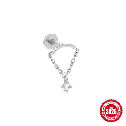 CANNER 1PC 925 Sterling Silver Crown Horse Eye Zircon Heart Flat Head Cartilage Piercing Stud Earring For Women Claasic Earring PlatiNum
