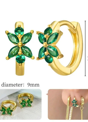 925 Sterling Silver Needle Green Zircon Gold Earrings Heart Hoop Earrings for Women Delicate Stud Earrings Luxury Jewelry Gifts PlatiNum