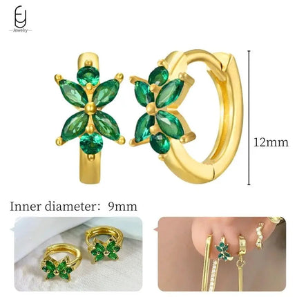 925 Sterling Silver Needle Green Zircon Gold Earrings Heart Hoop Earrings for Women Delicate Stud Earrings Luxury Jewelry Gifts PlatiNum