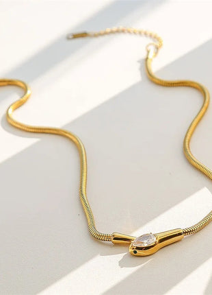 GANEMLY 316L Stainless Steel Snakehead Shining Zircon Necklace Trendy Neck Chain Choker Collar Waterproof Jewelry For Women PlatiNum