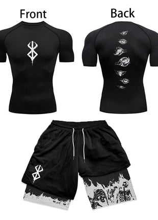 Set di compressione da uomo stampato in 3D anime Top da palestra a maniche corte + pantaloncini da allenamento Set di protezioni per l'atletica traspirante ad asciugatura rapida platinumshop