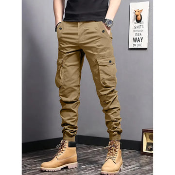 Men's Seasonal Loose Wide Waist Belt Multi-Pocket Work Pants, Solid-Colored Trousers, Casual Outdoor Sport Gift for Holidays