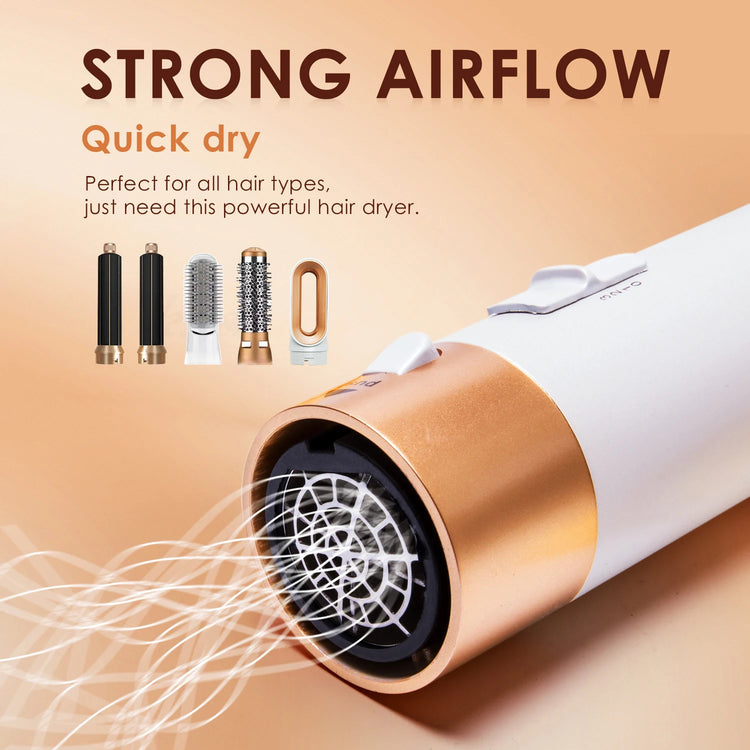 Multi Functional 5-In-1 Hot Air Comb Styling Set Including Dryer Straight Hair Brush Hair Dryer Automatic Curling Iron Gift