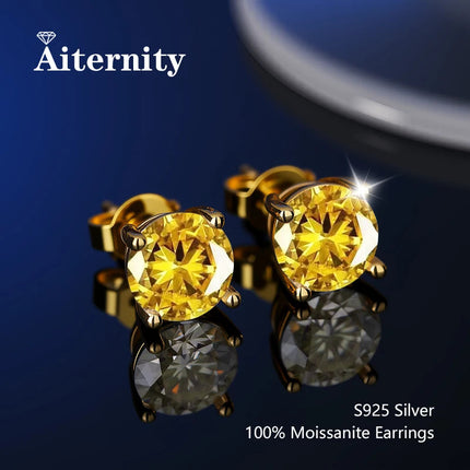 100% Real Sterling Silver S925 Moissanite Earrings Stud  With 2 Certificate D VVS1 Pass Diamond Test Pen For Women Men Jewelry PlatiNum