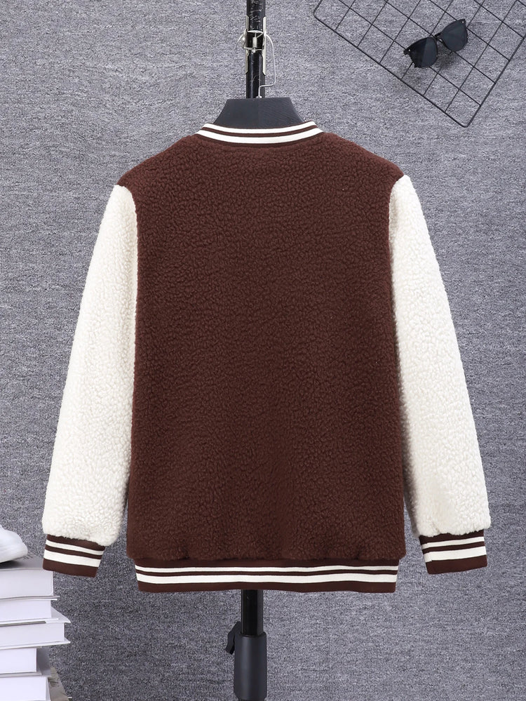 Boys' embroidered baseball uniform with letters on the outer tower is suitable for wearing in autumn and winter seasons