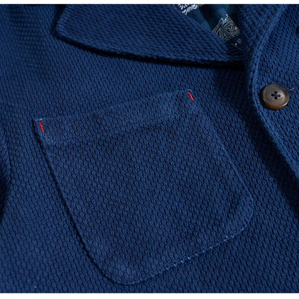 Men's Indigo Cargo Jacket Height Weight Cotton Lapel Multi-pocket Jacket Male French Vintage Thick Workwear Tooling Jacket Coat