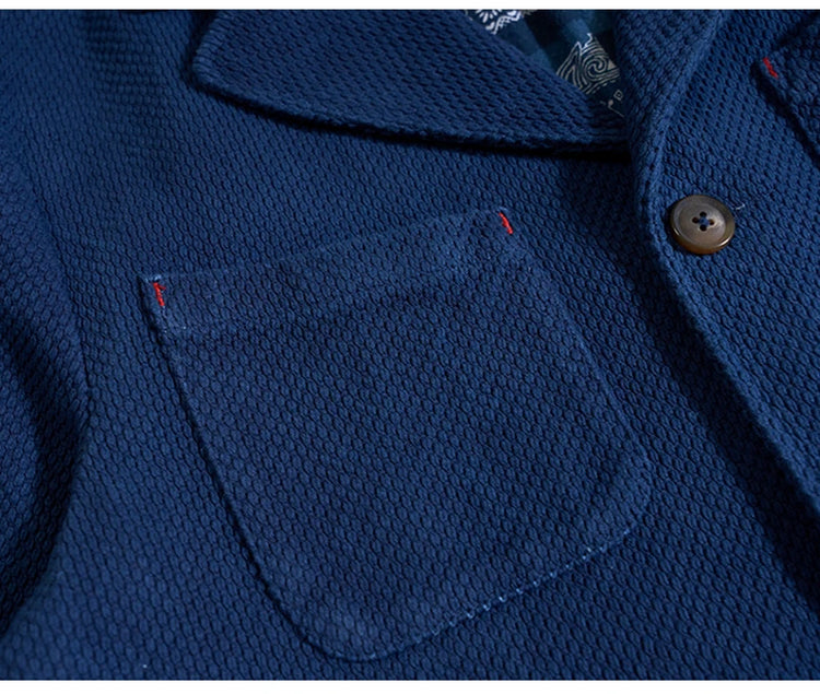 Men's Indigo Cargo Jacket Height Weight Cotton Lapel Multi-pocket Jacket Male French Vintage Thick Workwear Tooling Jacket Coat