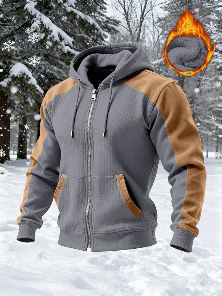 2026 New Winter and Autumn Men's Double-Layered Insulated Thick Hooded Coat, Comfortable Cardigan with Zipper Closure Jacket