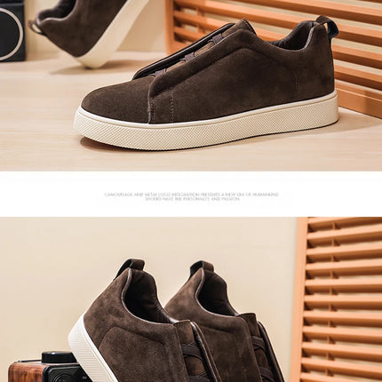 Spring men's thick soled board shoes high-quality suede leather casual sports shoes comfortable and fashionable low top shoes