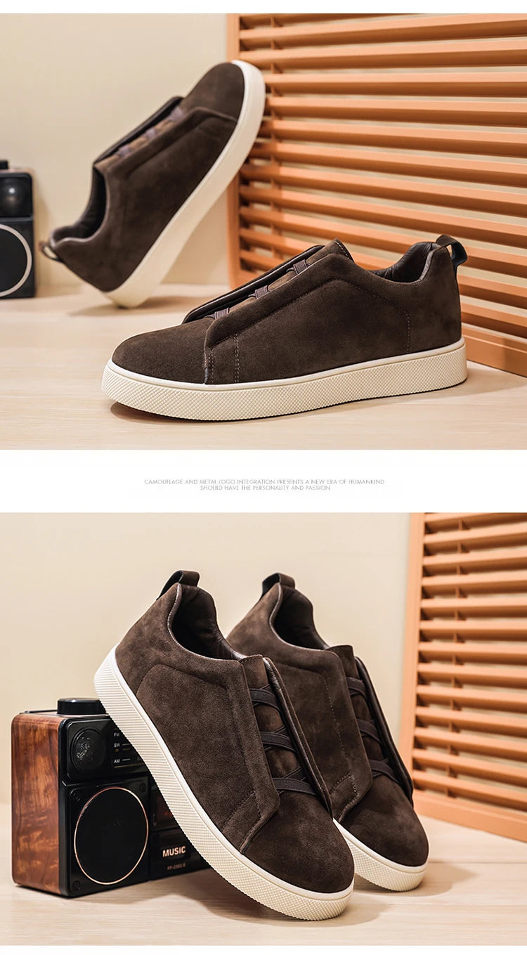 Spring men's thick soled board shoes high-quality suede leather casual sports shoes comfortable and fashionable low top shoes