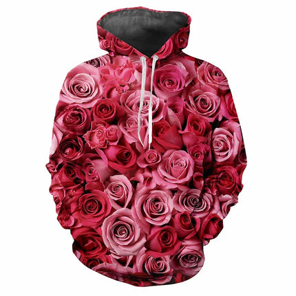 3D Printed Bloody Rose Skull Hoodies For Men Women Flower Pattern Pullovers Casual Hooded Long Sleeves Sweatshirts Loose Tops