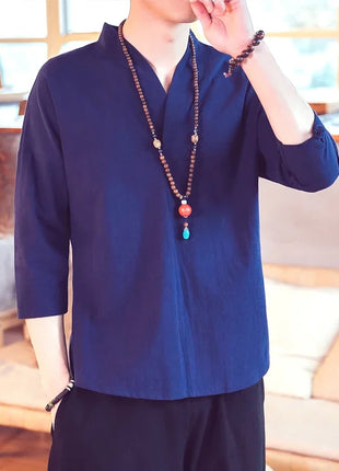 Kimono estivo stile giapponese manica corta uomo nuovo cotone a mezza manica lino traspirante abbigliamento uomo t-shirt giapponese Yukata top