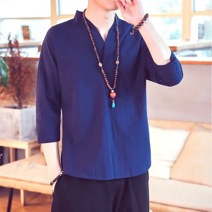 Kimono estivo stile giapponese manica corta uomo nuovo cotone a mezza manica lino traspirante abbigliamento uomo t-shirt giapponese Yukata top