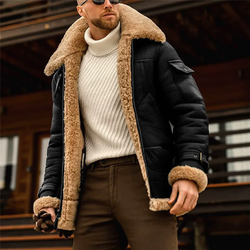 Winter Faux Leather Jackets Men Fleece Turn Down Collar Motorcycle Coat Solid Male Warm Thick Windproof Zipper Casual Outwear
