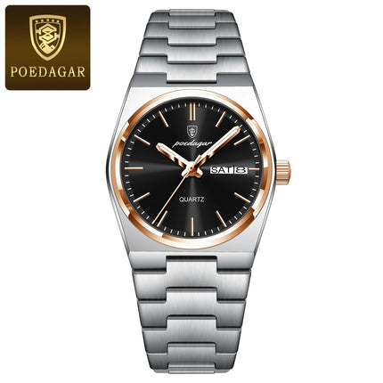 POEDAGAR Top squisito orologio da polso da donna impermeabile al quarzo luminoso orologio da donna casual data settimana orologi da donna in acciaio inossidabile platinumshop