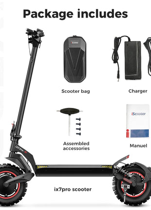 Monopattino elettrico iScooter iX7Pro a doppia trazione per fuoristrada, velocità massima 60 km/h, pneumatici da 10 pollici, 2000W, 17.5Ah, 48V, pieghevole, con app.