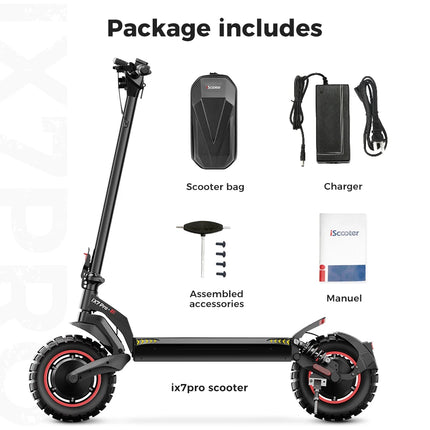 Monopattino elettrico iScooter iX7Pro a doppia trazione per fuoristrada, velocità massima 60 km/h, pneumatici da 10 pollici, 2000W, 17.5Ah, 48V, pieghevole, con app.