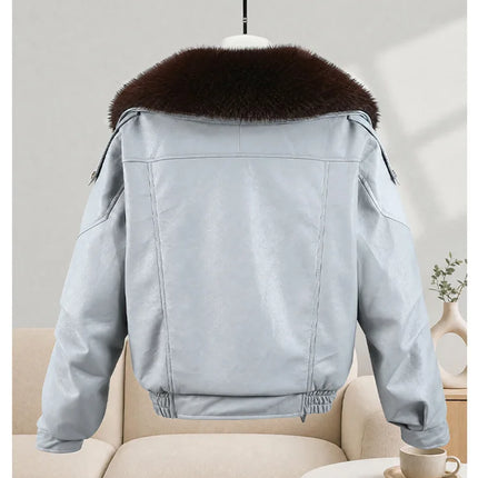 New Parkas Women Leather Jacket Big Fur Collar Tooling Cotton Jacket 2026 Winter Thicke Warm Cotton Padded Coat Female Outerwear