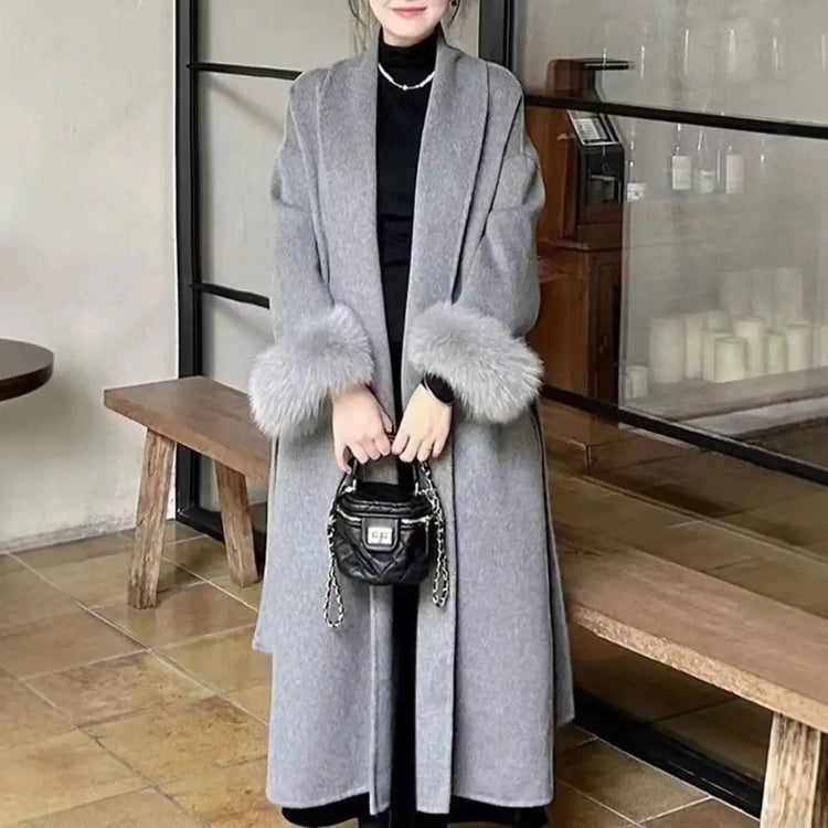 BJTZ Fox Fur Classic Long Double-Sided Pure Wool Coat For Women 2025 New Autumn Winter High-End Woolen Jacket