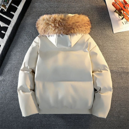 Winter Down Puffer Overcoat Men Fur Collar Soft Leather Parkas Men's Windproof Padded Coat Streetwear Men's Outdoor Parka Jacket