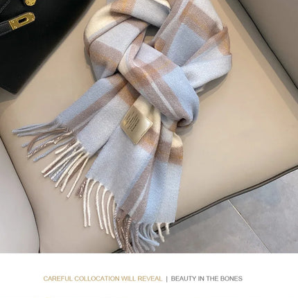 High Quality 100% Pure Wool Scarf Women Classic Chic  Autumn Winter Colorful Plaid Tassel Warm Muffler Female Thermal Shawl Lady