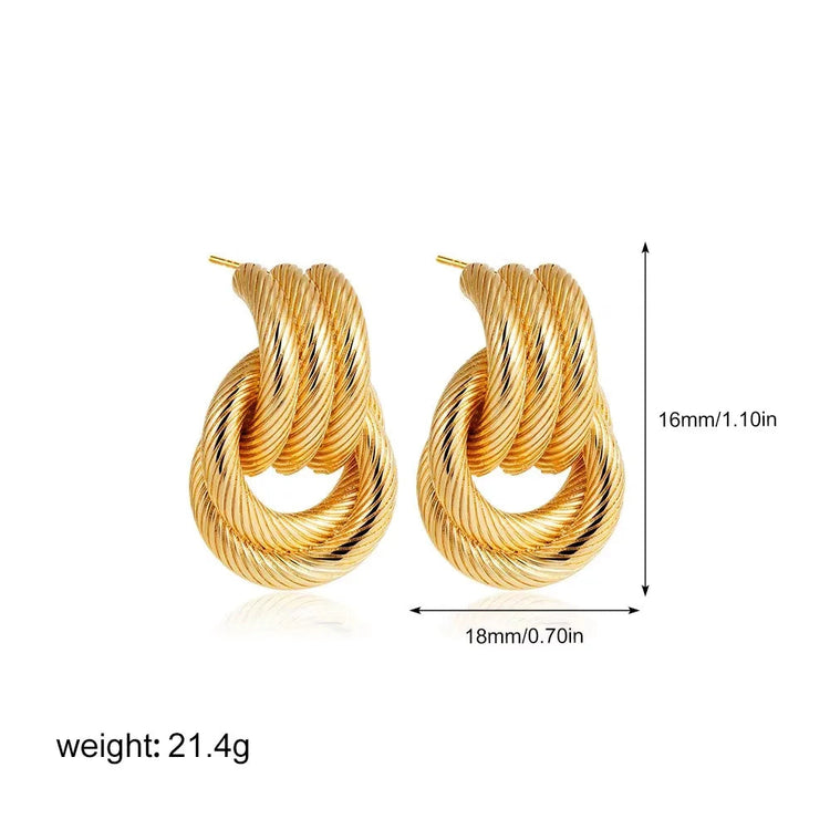 Orecchini a Perno Geometrici a Forma di C Multistrato Placcati in Oro 18K, Antiruggine, in Acciaio Inossidabile per Donne platinumshop